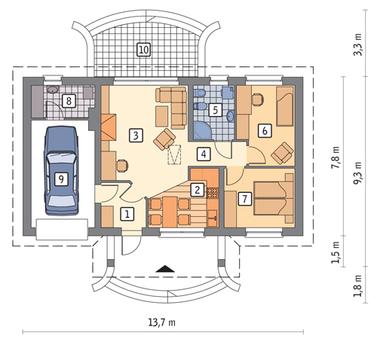 RZUT PARTERU POW. 62,1 m²